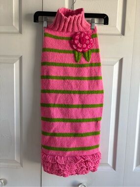 Chilly Dog Bright Pink Green Wool Large Dog Sweater Dress Skirt Floral Warm Cute